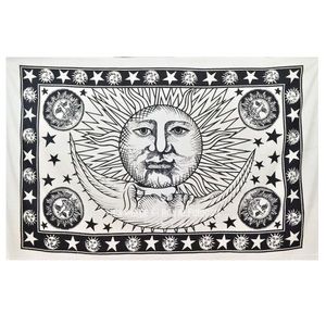 Twin size black and white sun and moon tapestry